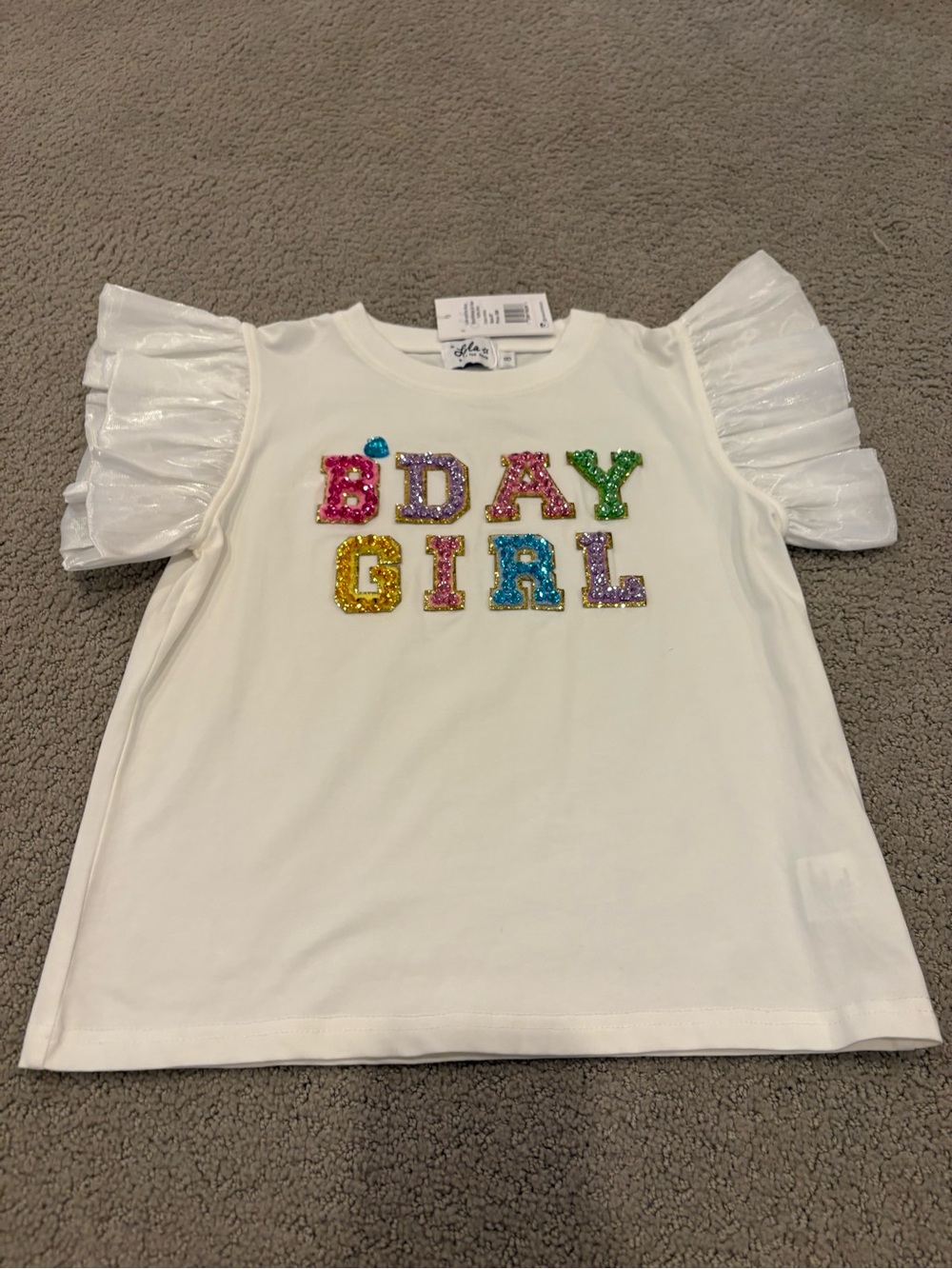 Lola + The Boys B'Day Girl Sequin Ruffle Sleeve Top - White size 8